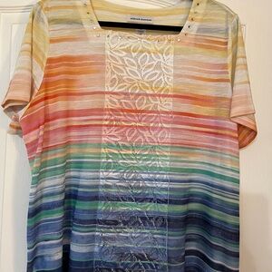 Alfred Dunner Women's Multicolored Striped short sleeved Top 1X.